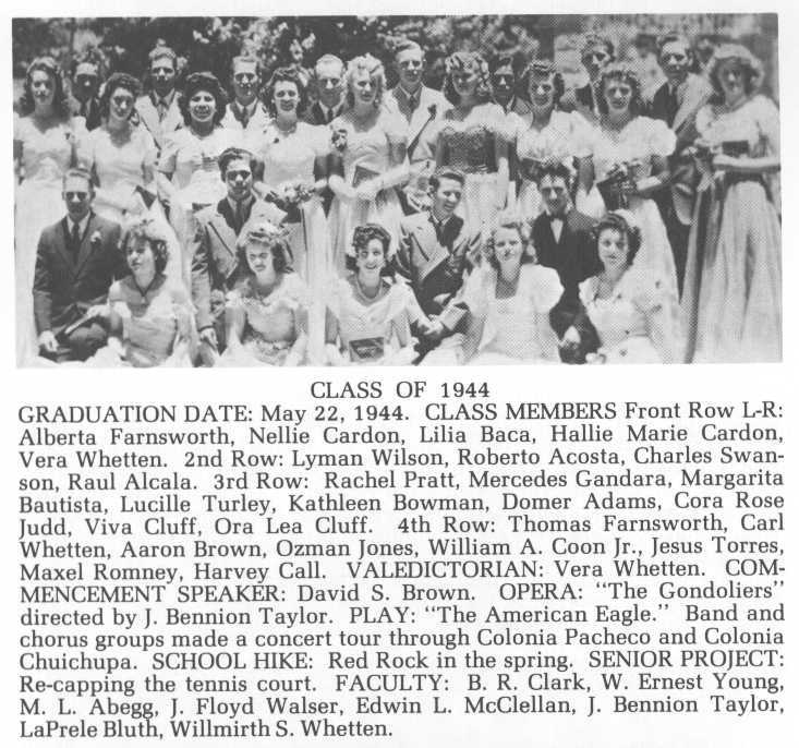 Juarez Stake Academy, Colonia Juarez, Mexico Class of 1944
