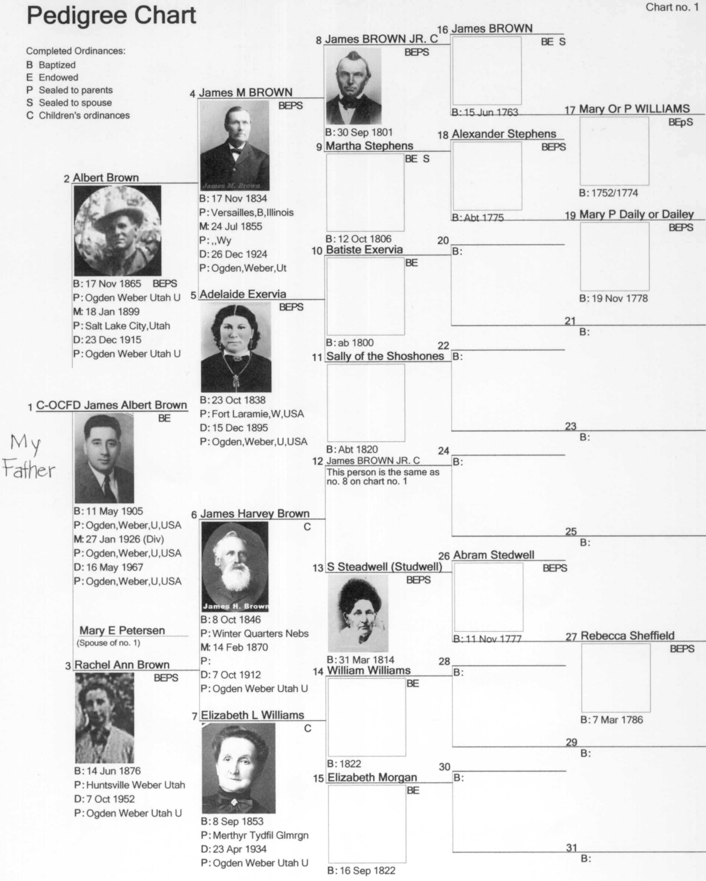 Marilyn Ruth Brown Colvin's Pedigree Chart no. 1