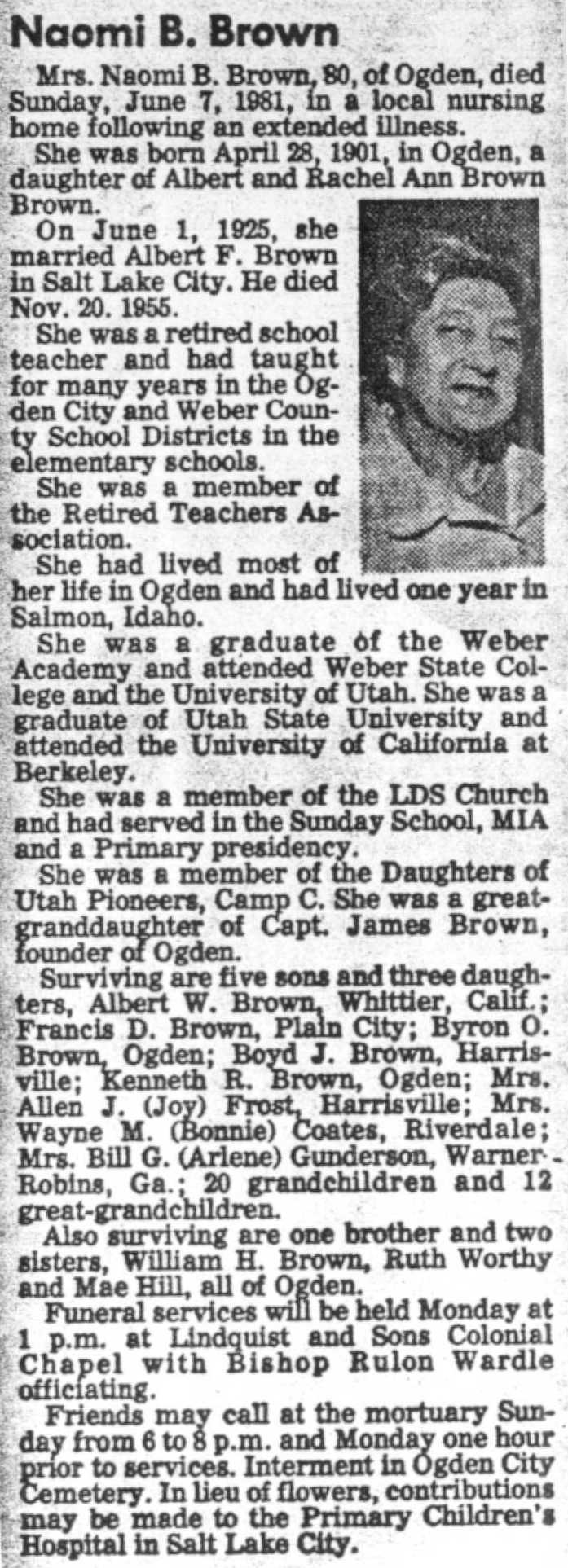 Naomi Brown Brown 1981 Obituary