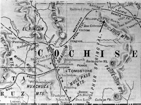 Map showing the location of the Oak Grove Ranch in the SE section of Arizona