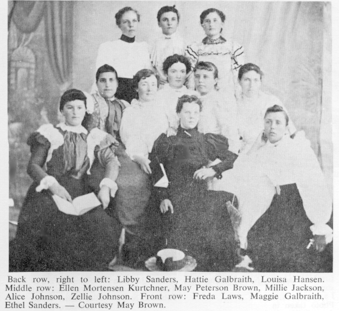 Helen "Hattie" Galbraith - top middle; and Margaret "Maggie" Galbraith, bottom middle; with friends.