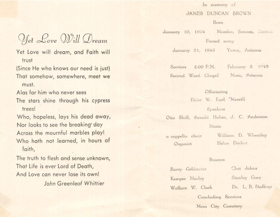 James Duncan Brown funeral program