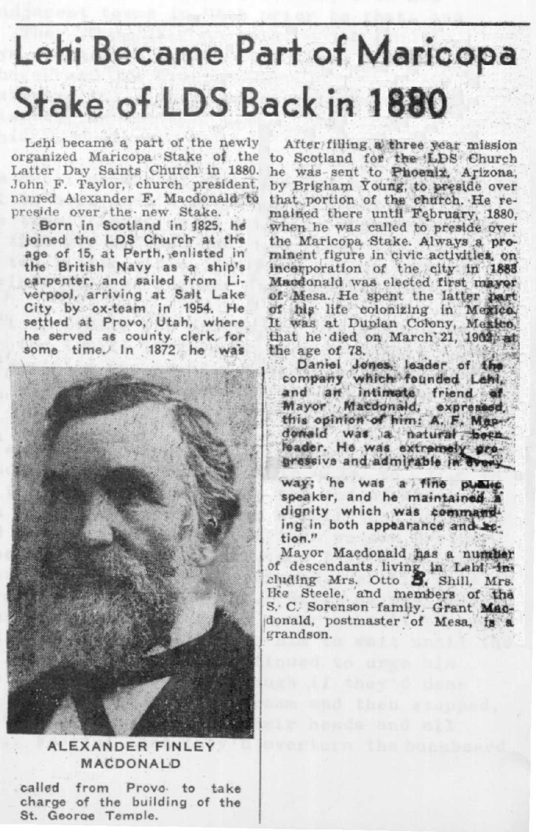 Lehi Became Part of Maricopa Stake 1880