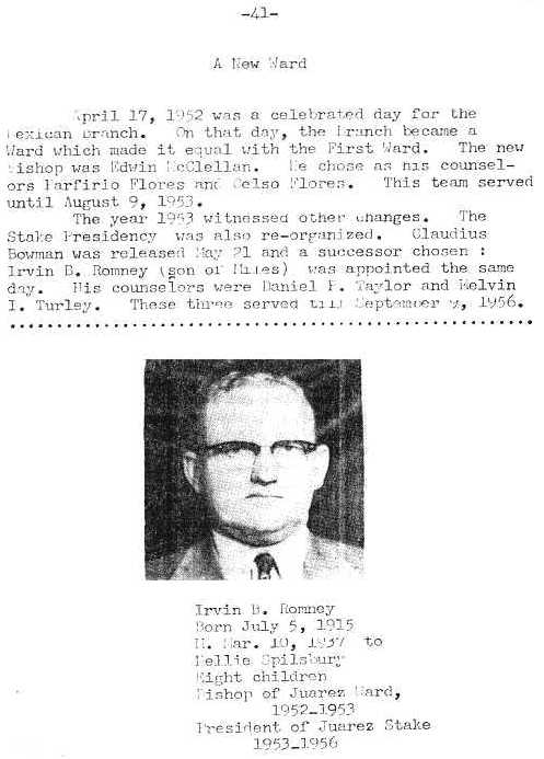 Page 41 Orson's Mexican Branch becomes a ward in 1952