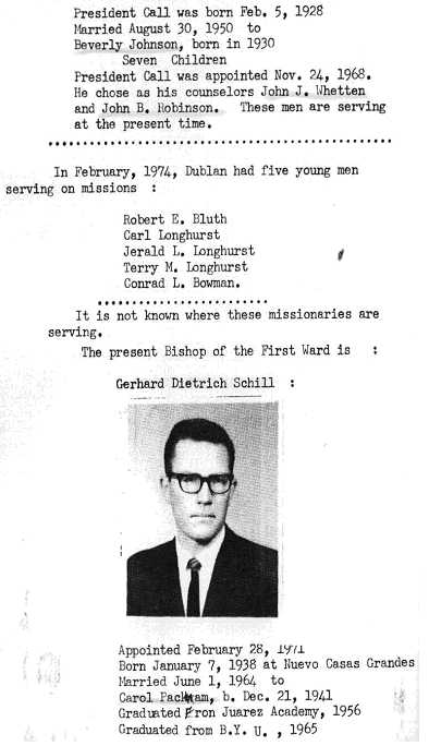 Page 45 Waldo P. Call Stake President.  First Ward Bishop Schill.