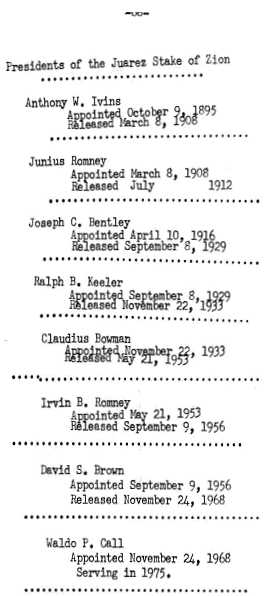 Pages 67-68 Appendix - Presidents of the Juarez Stake of Zion